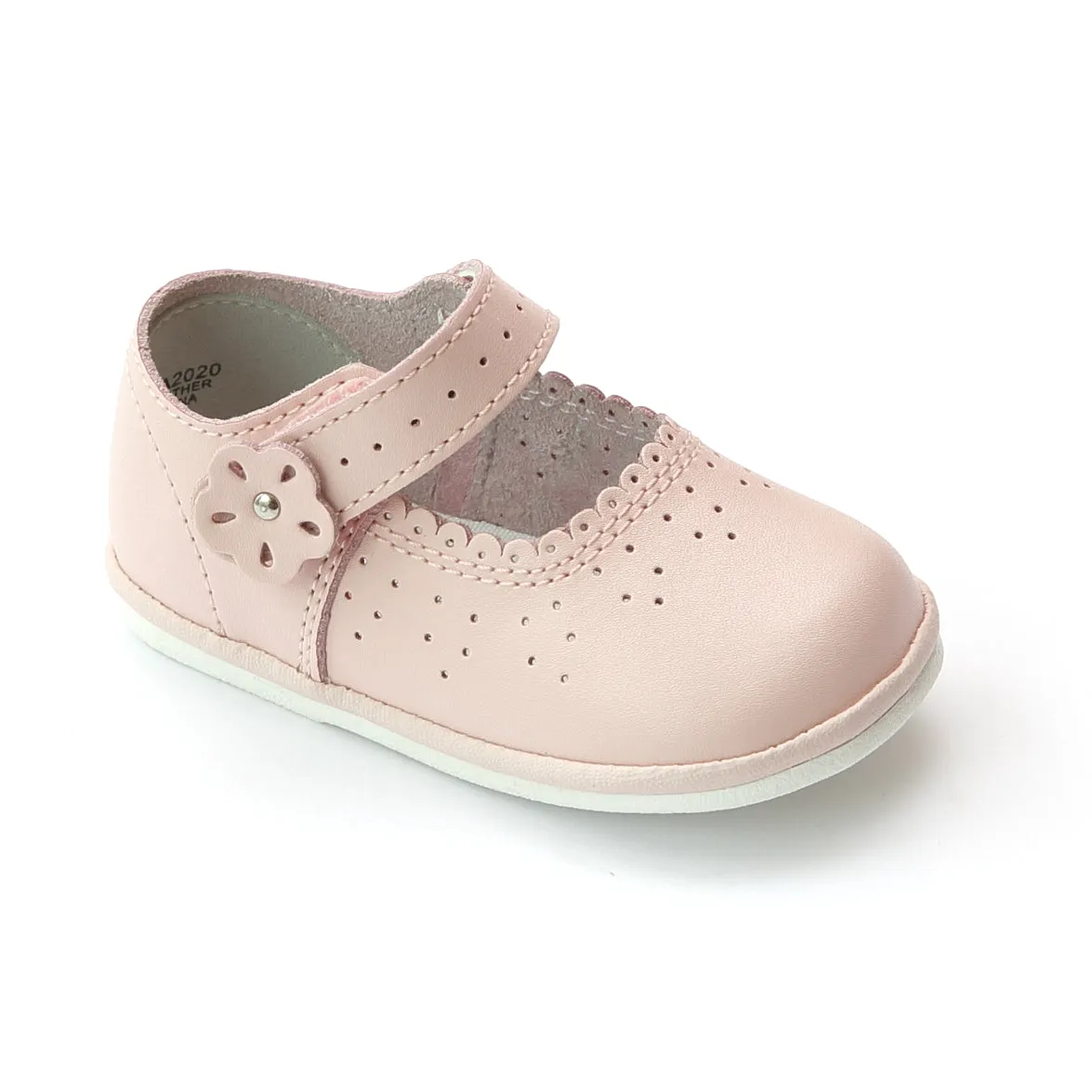 Angel Baby Girls Pink Leather Scalloped Mary Janes