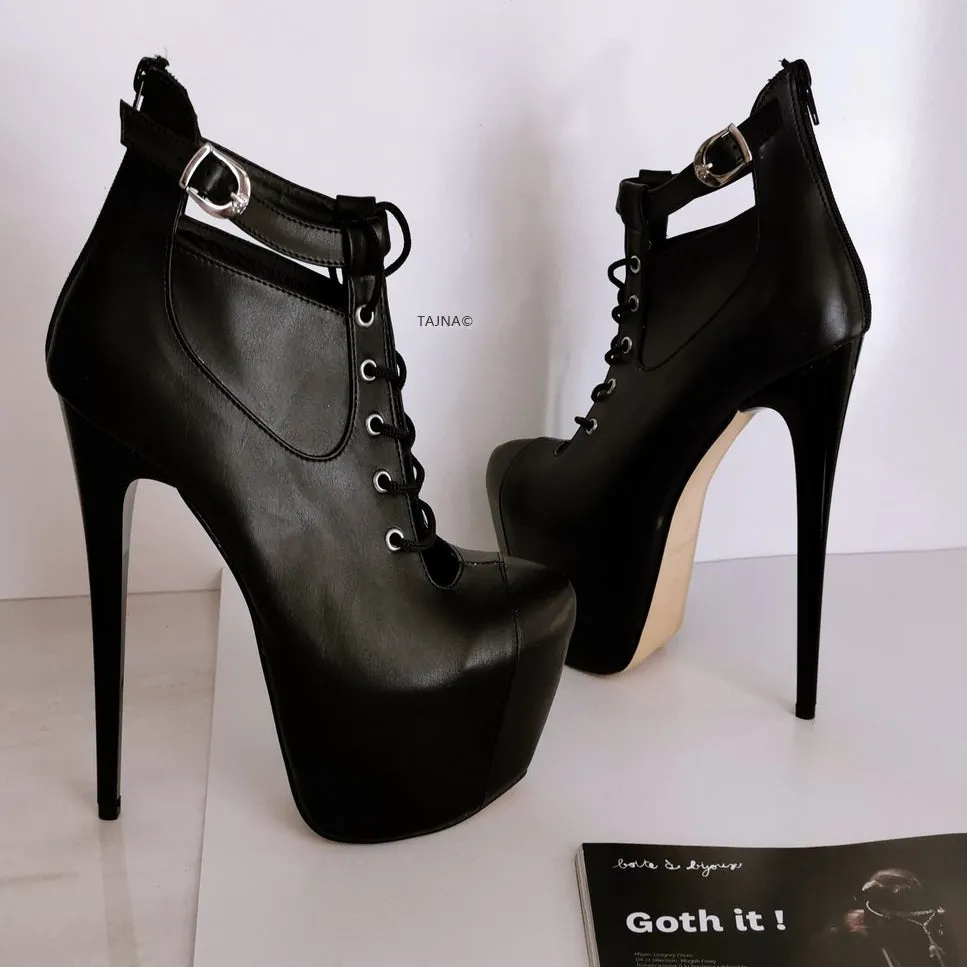 Black Lace Up Platform Ankle Booties