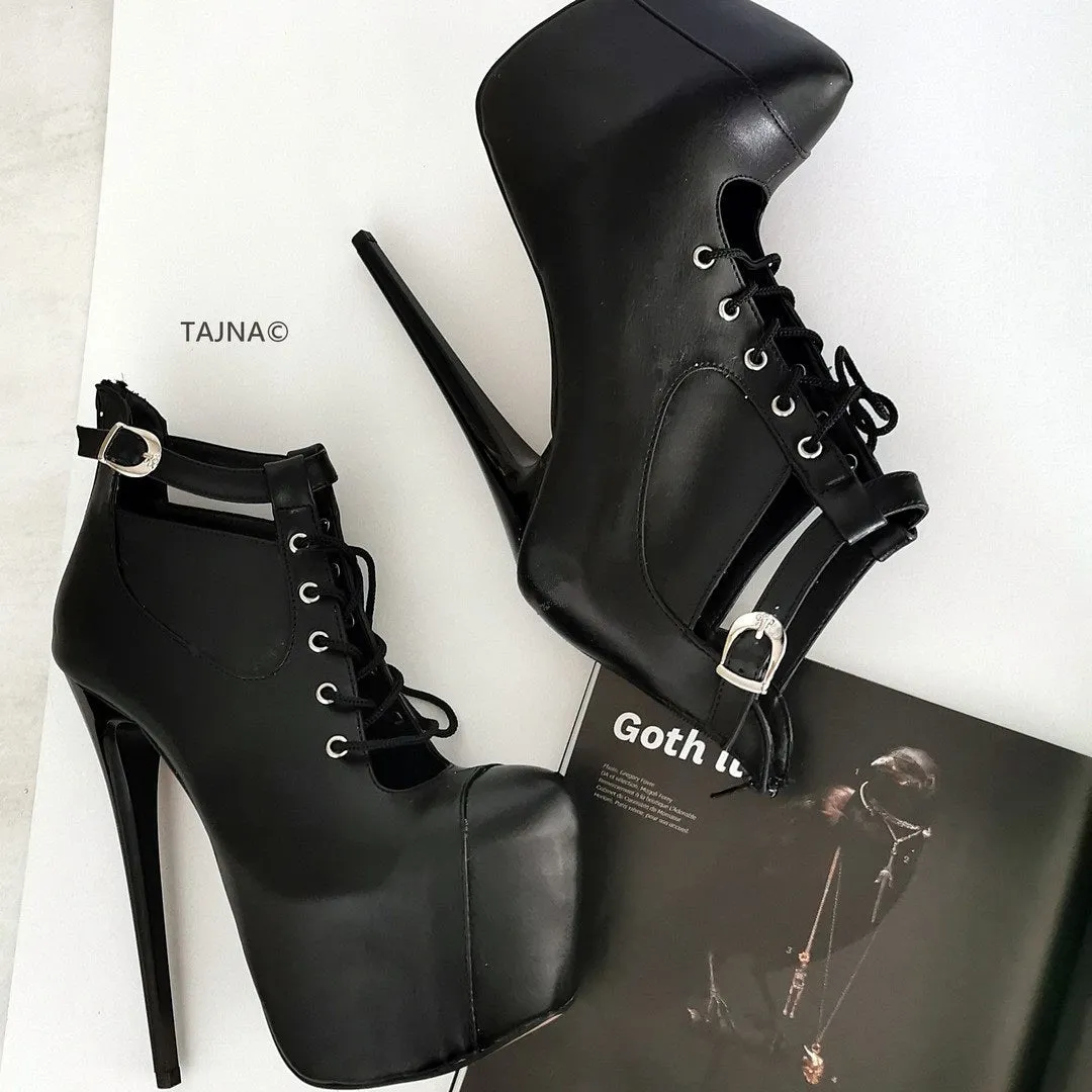 Black Lace Up Platform Ankle Booties