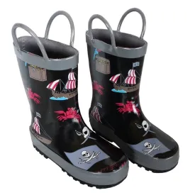 Black Pirates Toddler Boys Rain Boots 5-10