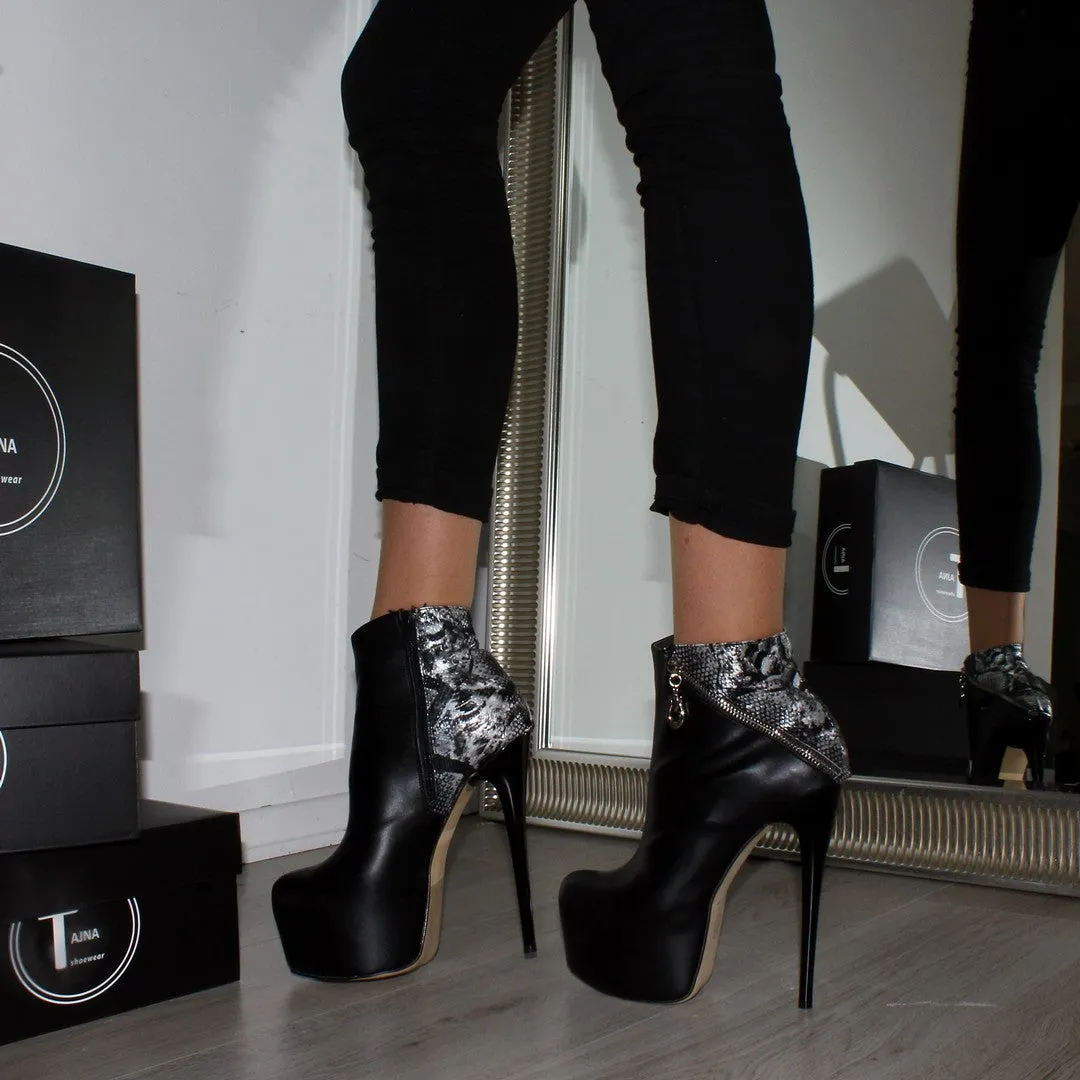 Black Snake High Heel Platform Booties