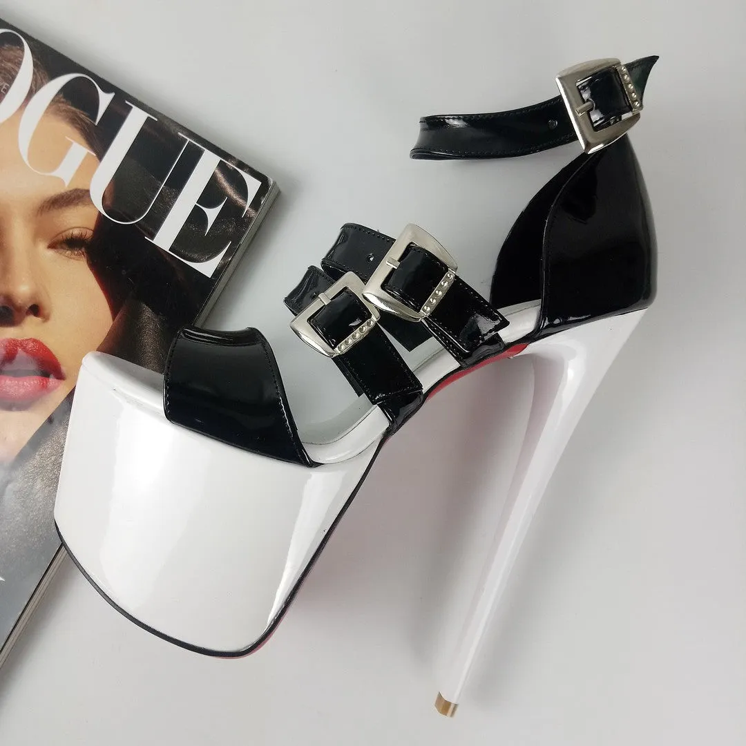 Black White Belted Platform Shoes