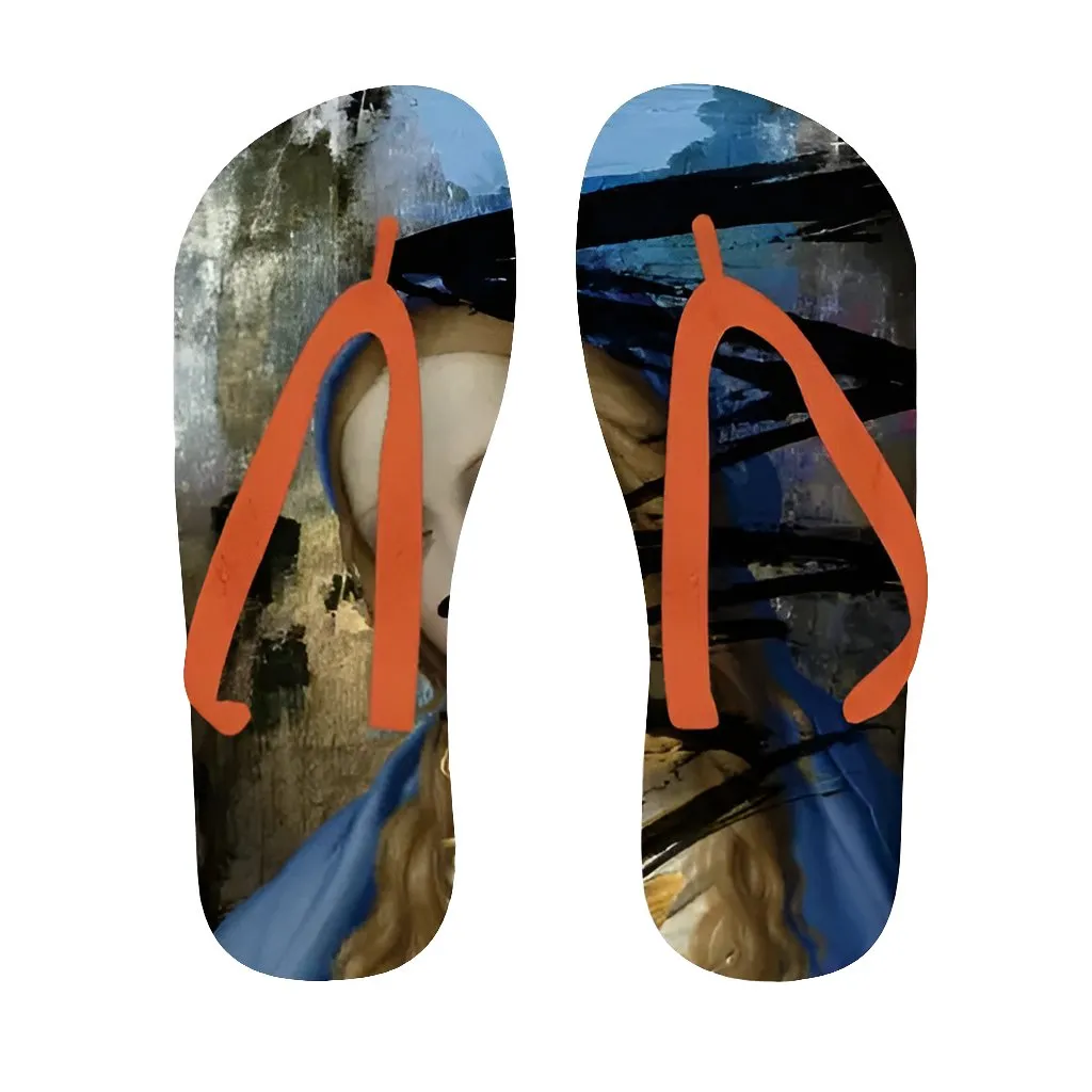 Blue Adult Flip Flops - Customizable Fabric Print, Durable & Lightweight