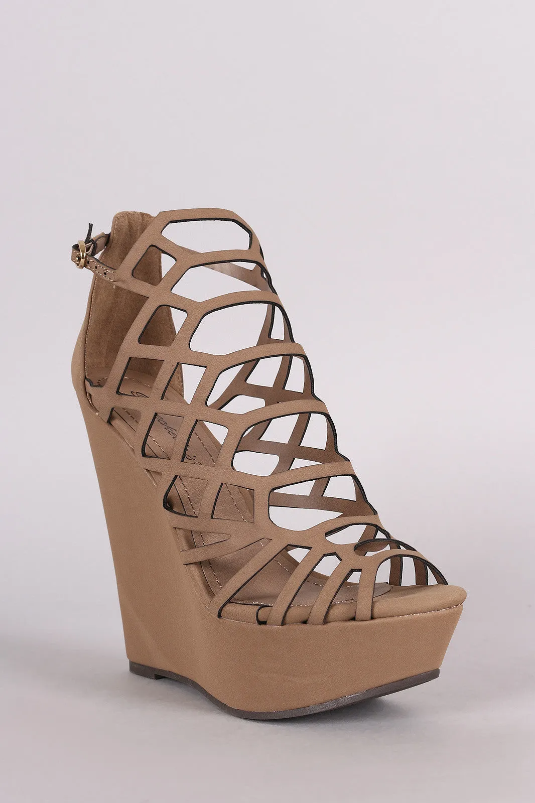 Breckelle Nubuck Caged Platform Wedge