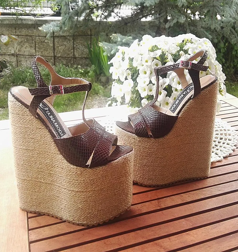 Brown Espadril 20 cm Heigh Heel Wedge Sandals