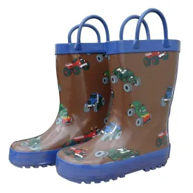 Brown Mighty Monster Trucks Boys Rain Boots 5 Toddler-3 Kids