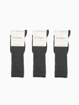 Dark Grey Melange Ribbed Knee High Kids Socks Set