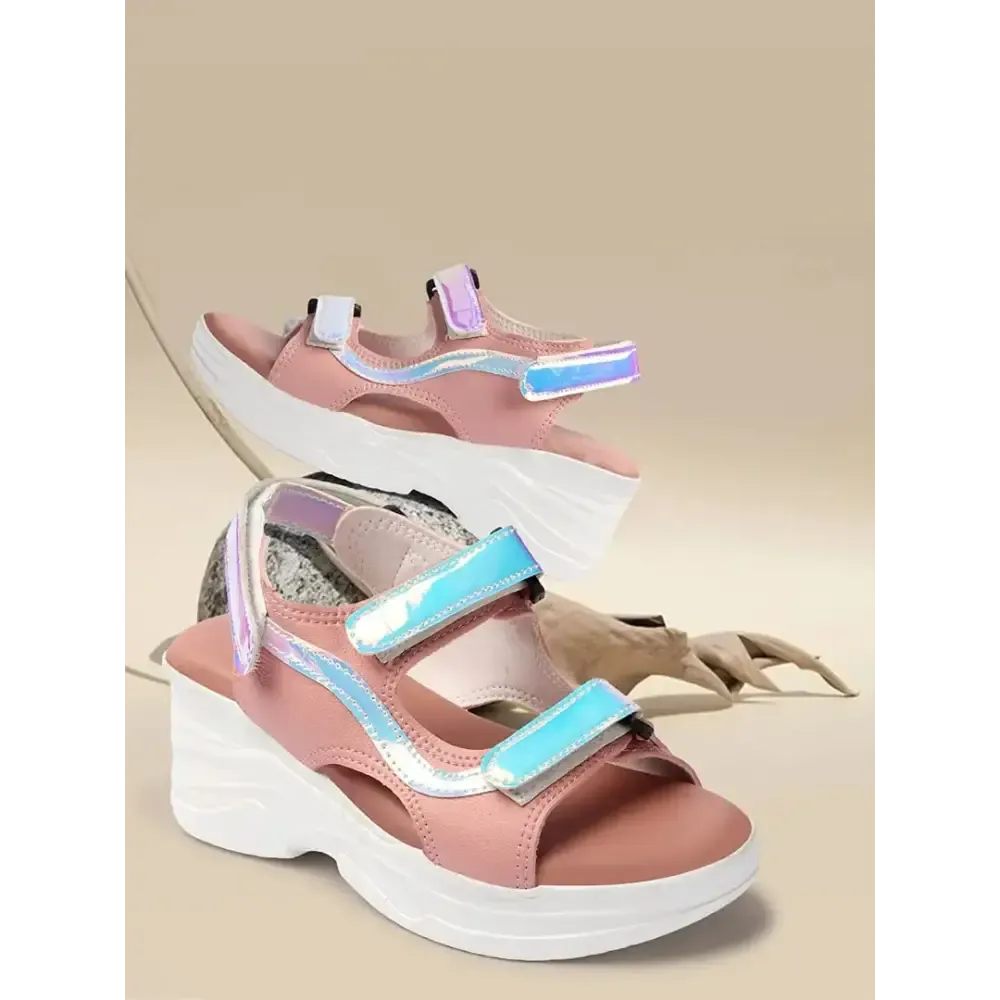 EVOLTAR Synthetic leather Iridescent metallics Trendy casual stylish Valcro closure wedges