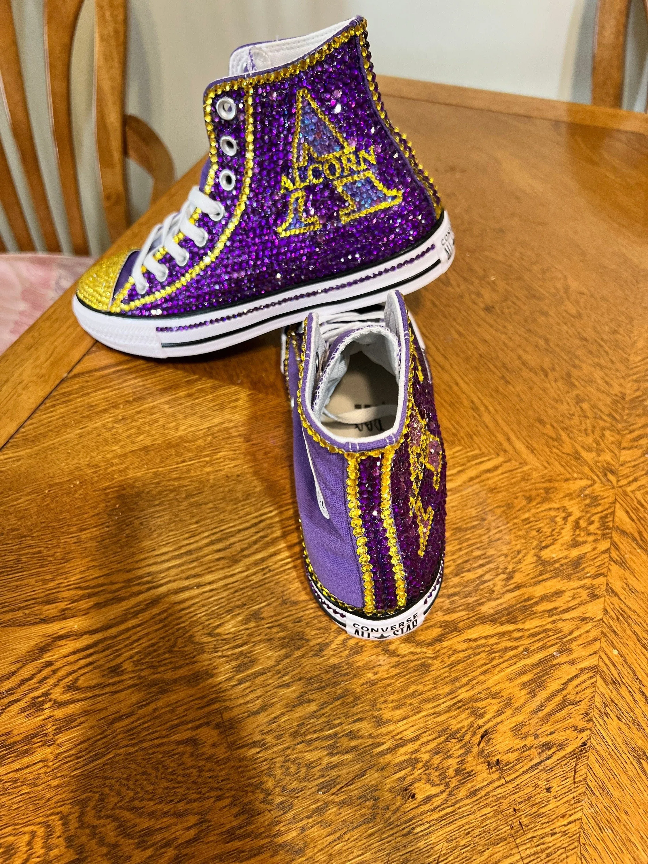 Fully Rhinestoned Professional or College Hi-Top Tennis Shoes, converse, wedding, quinceanera, bling shoes