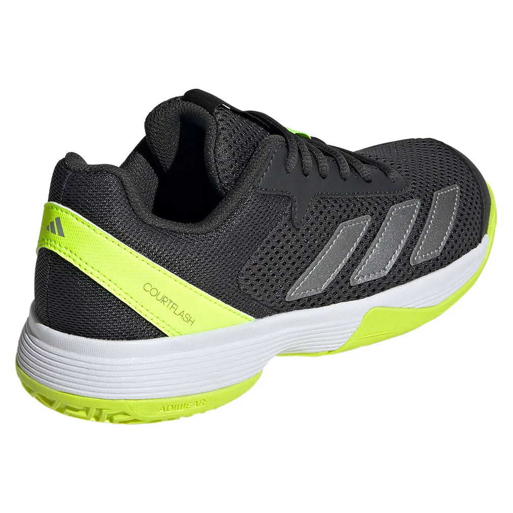 Junior`s Courtflash Tennis Shoes Carbon and Lucid Lemon