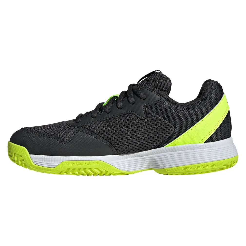 Junior`s Courtflash Tennis Shoes Carbon and Lucid Lemon