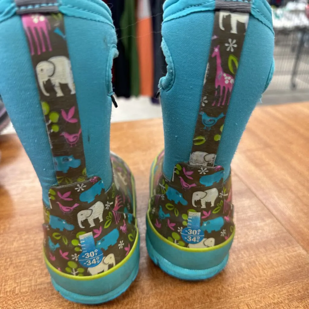 Kids' Waterproof Rain Boots with Animal Print: Multi-color-children-8T