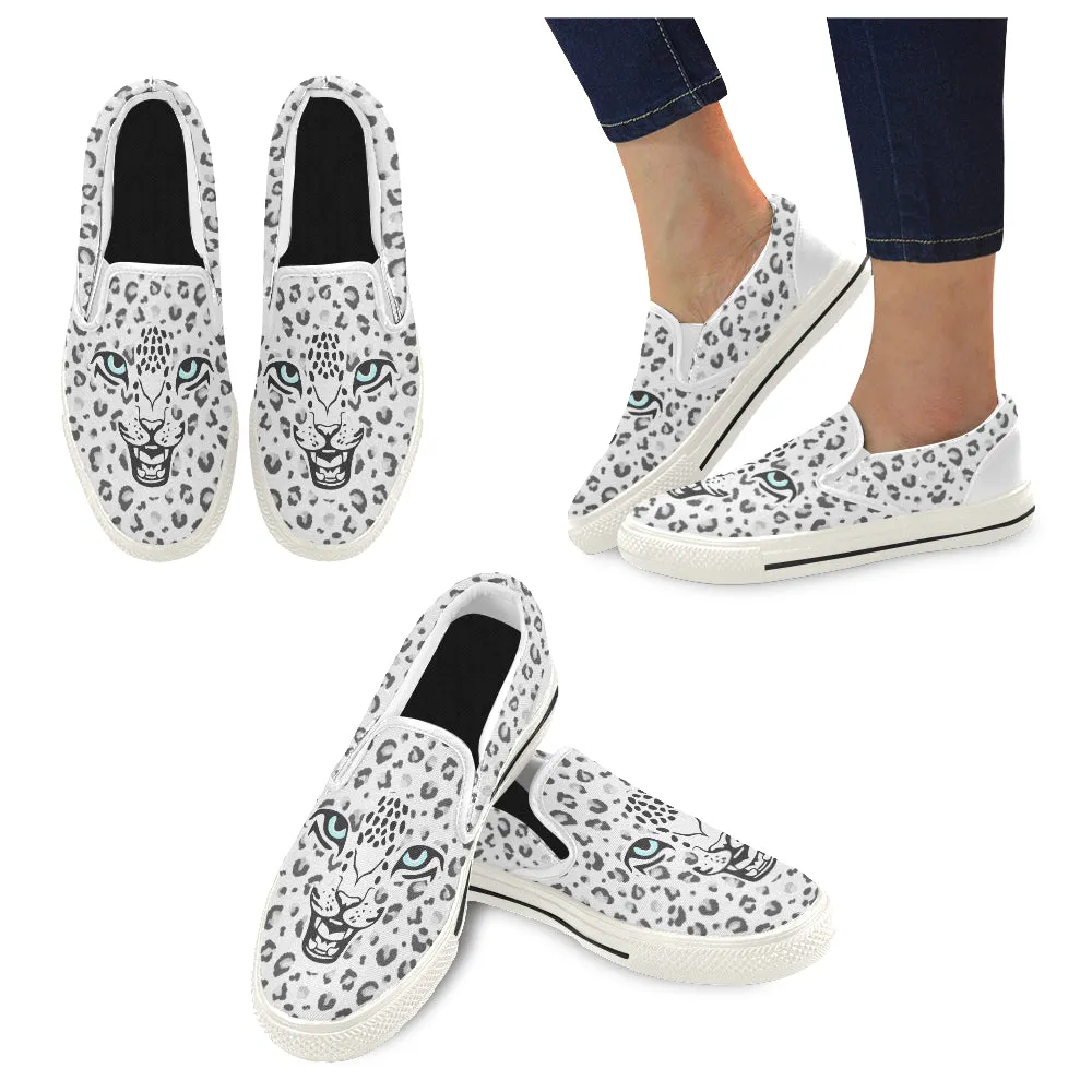 Kids's Snow Leopard Print Slip-on Canvas Shoes