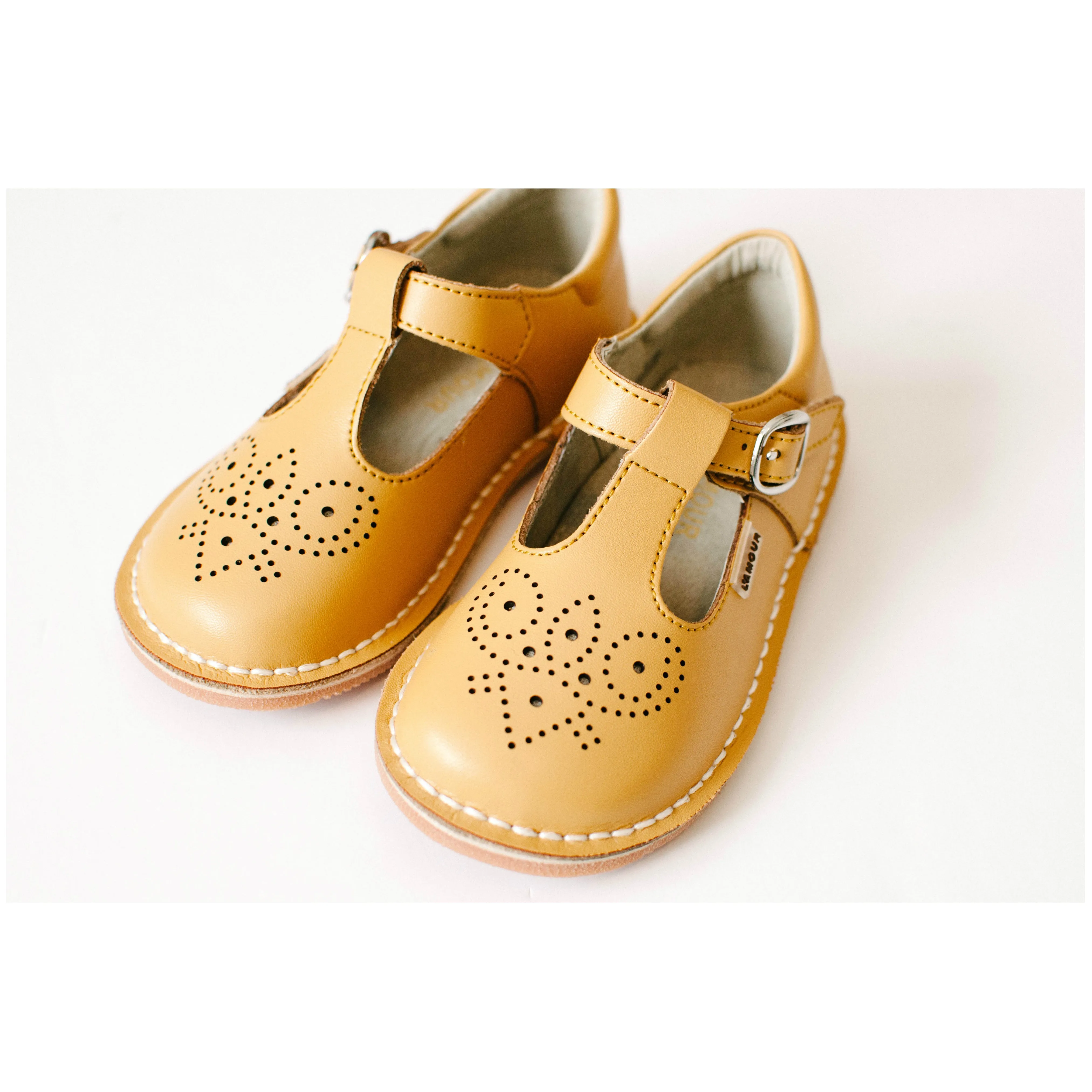 L'Amour Medallion T-Strap Leather Stitch Down Mary Janes