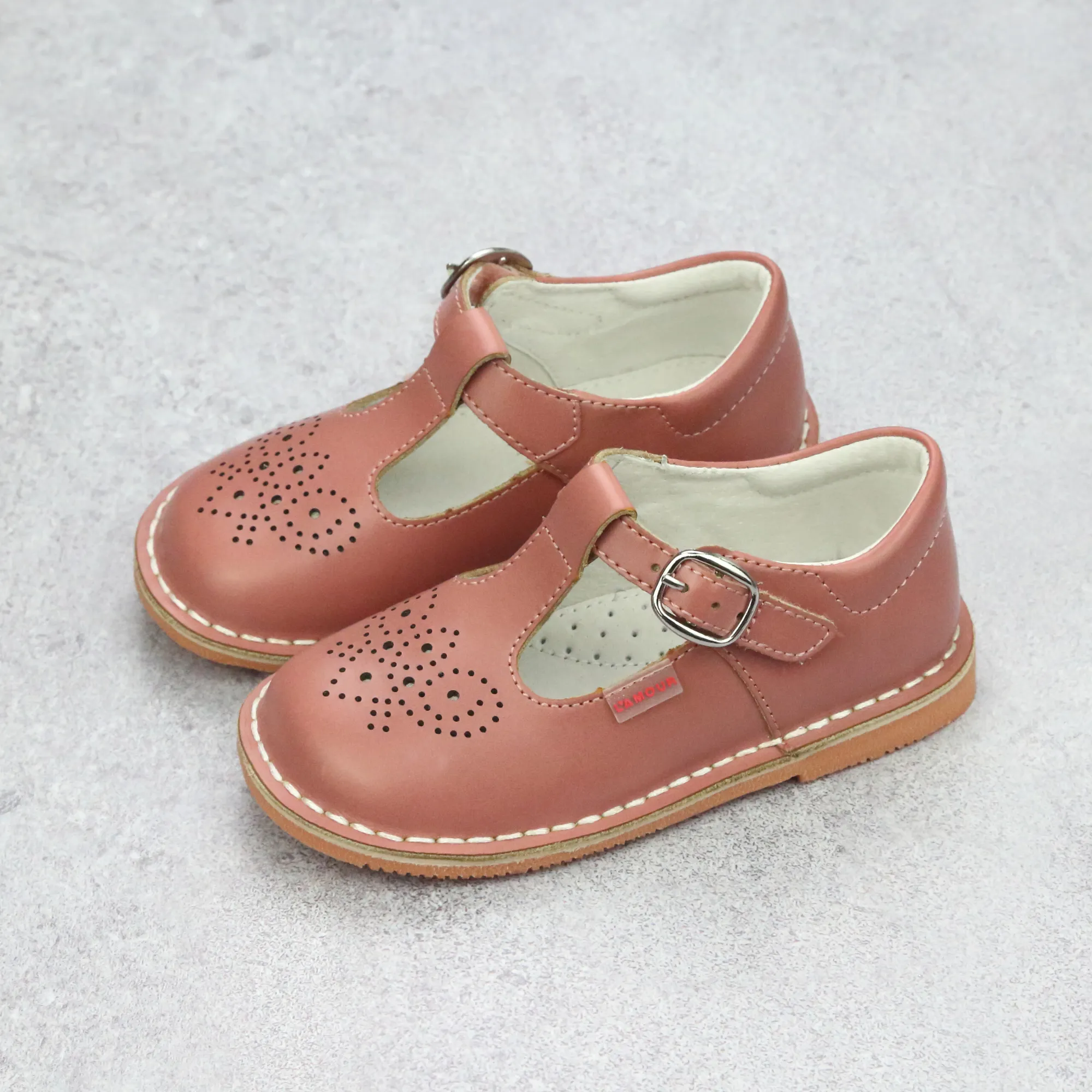 L'Amour Medallion T-Strap Leather Stitch Down Mary Janes