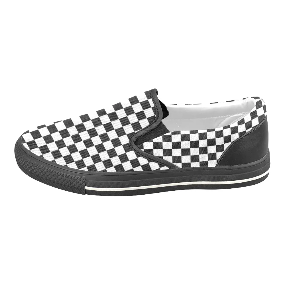 Men's Classic B/W Checks Print Slip-on Canvas Shoes