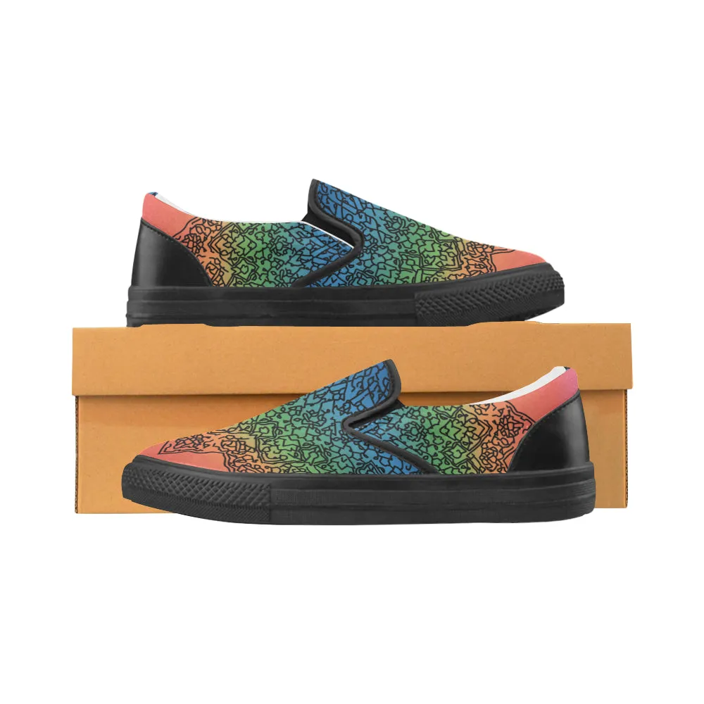 Men's Doodled Mandala Print Canvas Slip-on Shoes