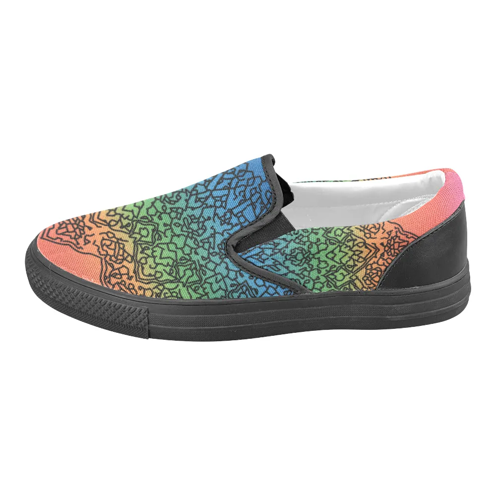 Men's Doodled Mandala Print Canvas Slip-on Shoes