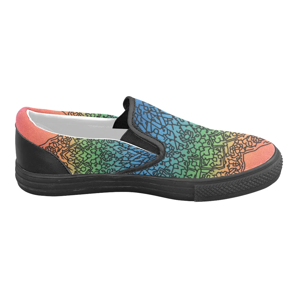 Men's Doodled Mandala Print Canvas Slip-on Shoes