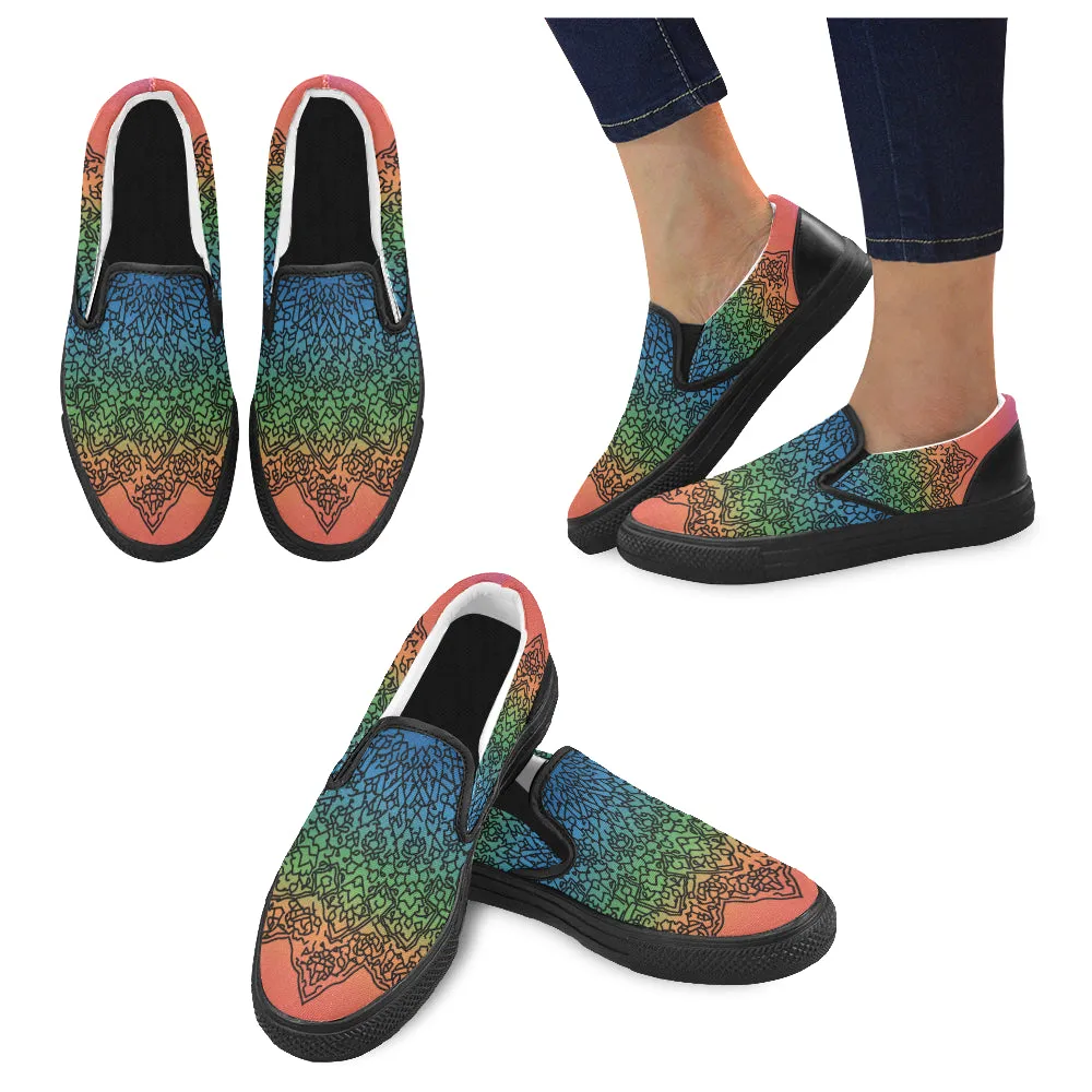 Men's Doodled Mandala Print Canvas Slip-on Shoes