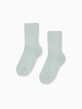 Pale Green Ribbed Short Kids Socks