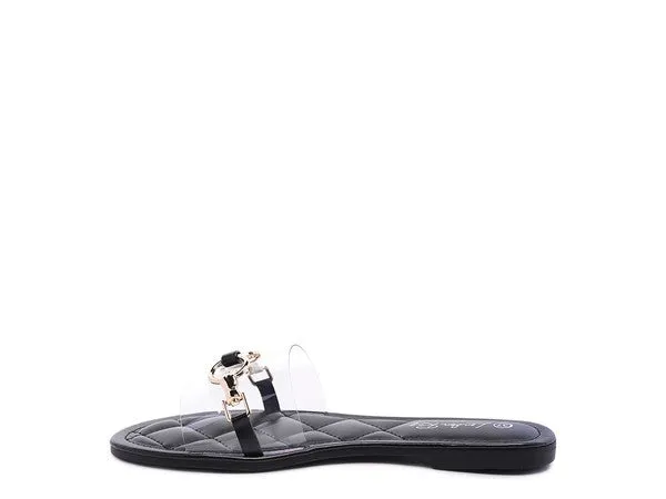 SCOTH -  Clear Buckled Quilted Slides / Flat sandals for women