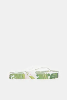 Women Green And White Floral Flip Flop