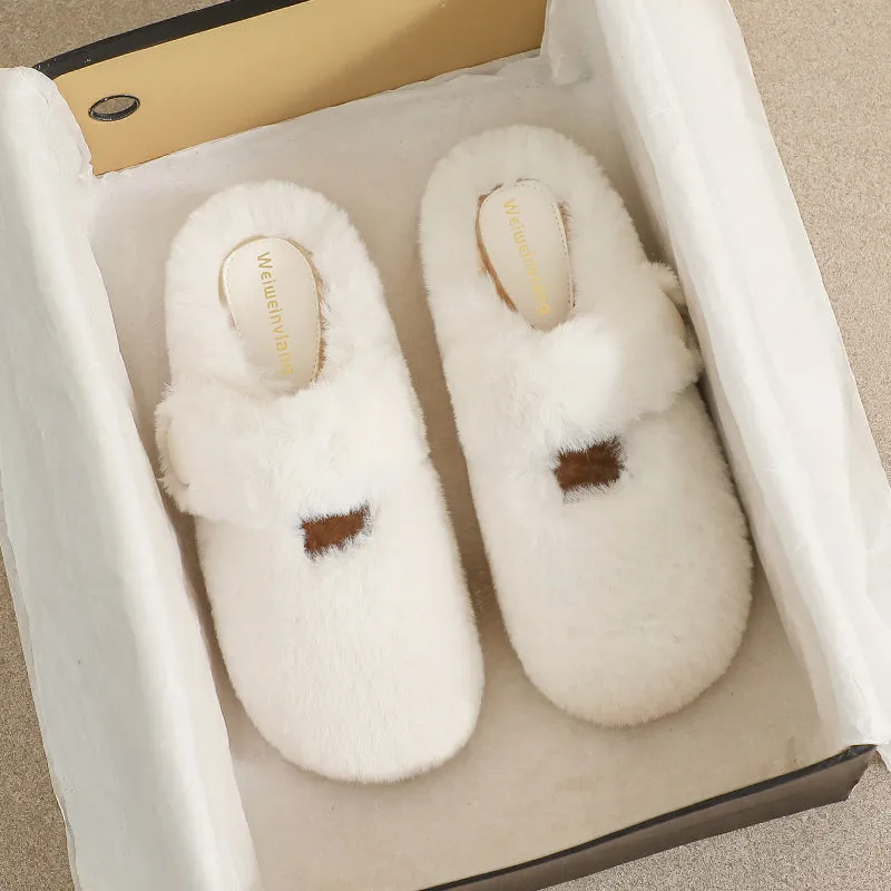 Women Minimalist Soft Fur Flat Casual Slippers