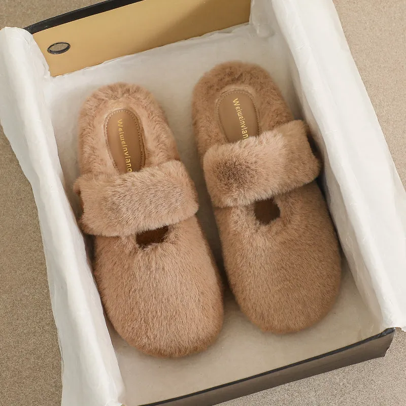 Women Minimalist Soft Fur Flat Casual Slippers