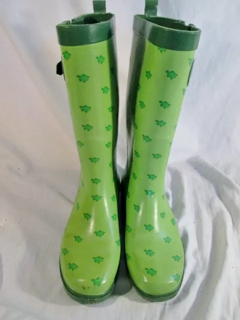 Womens  CAPELLI NEW YORK TURTLE ANIMAL PRINT Wellies Rain Boots Gumboots 8 GREEN