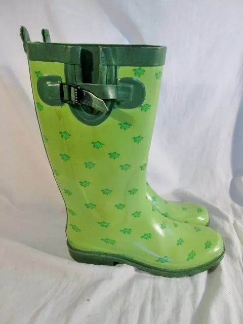 Womens  CAPELLI NEW YORK TURTLE ANIMAL PRINT Wellies Rain Boots Gumboots 8 GREEN