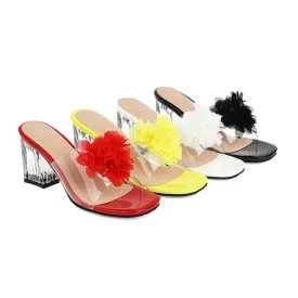 Women's Flora Crystal Transparent Block Heel Slides Sandals