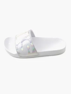 Women's White & Silver Casual Slides