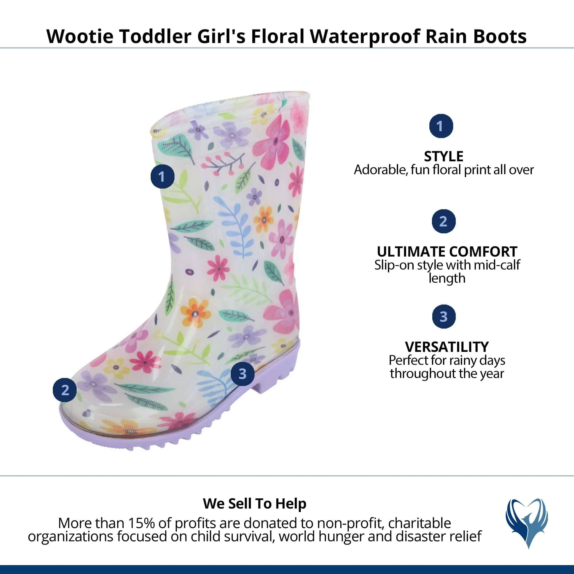 Wootie Toddler Girl's Floral Waterproof Rain Boots