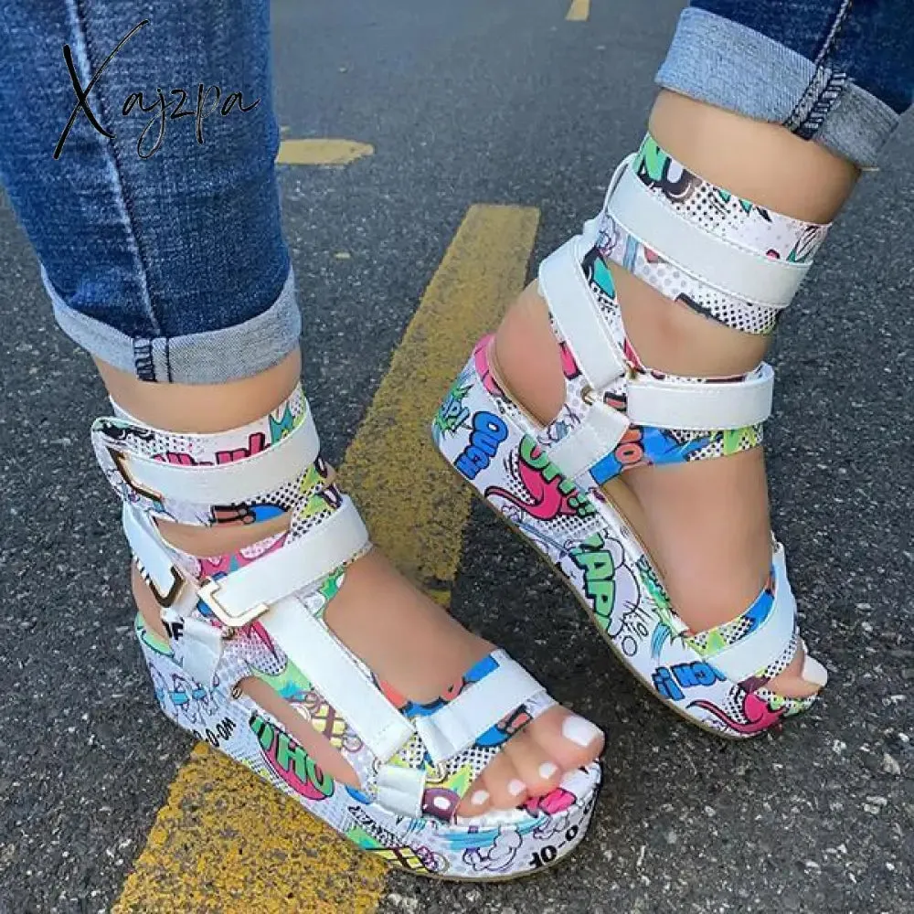 Xajzpa - Womens Summer Sandals Vintage Graffiti Platforms Sandals